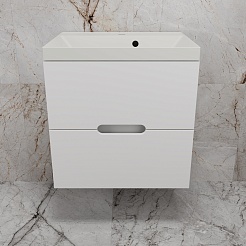 Style Line Тумба с кварцевой раковиной жасмин Матис 60 подвесная белая матовая – фотография-2